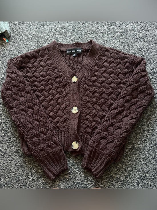 Kendall & Kylie Sweaters - Kendall & Kylie Chocolate Brown Cable Knit Button Cardigan